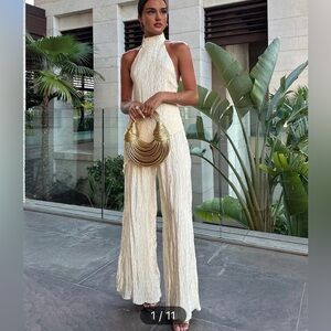 Asymmetric Halter Top with Wide Leg Pants Set